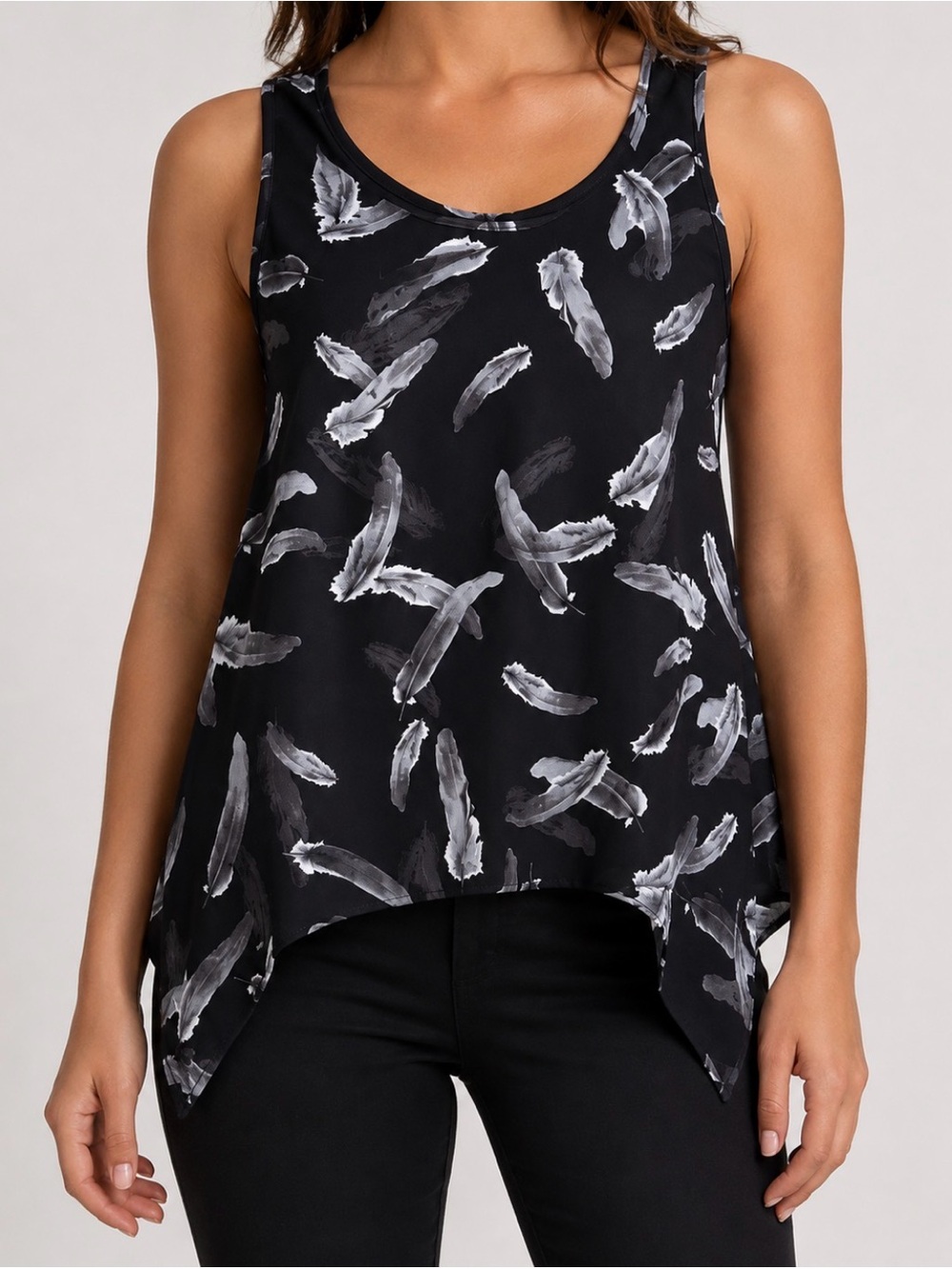 Women’s Express Feather Print Split Back Sleeveless Top